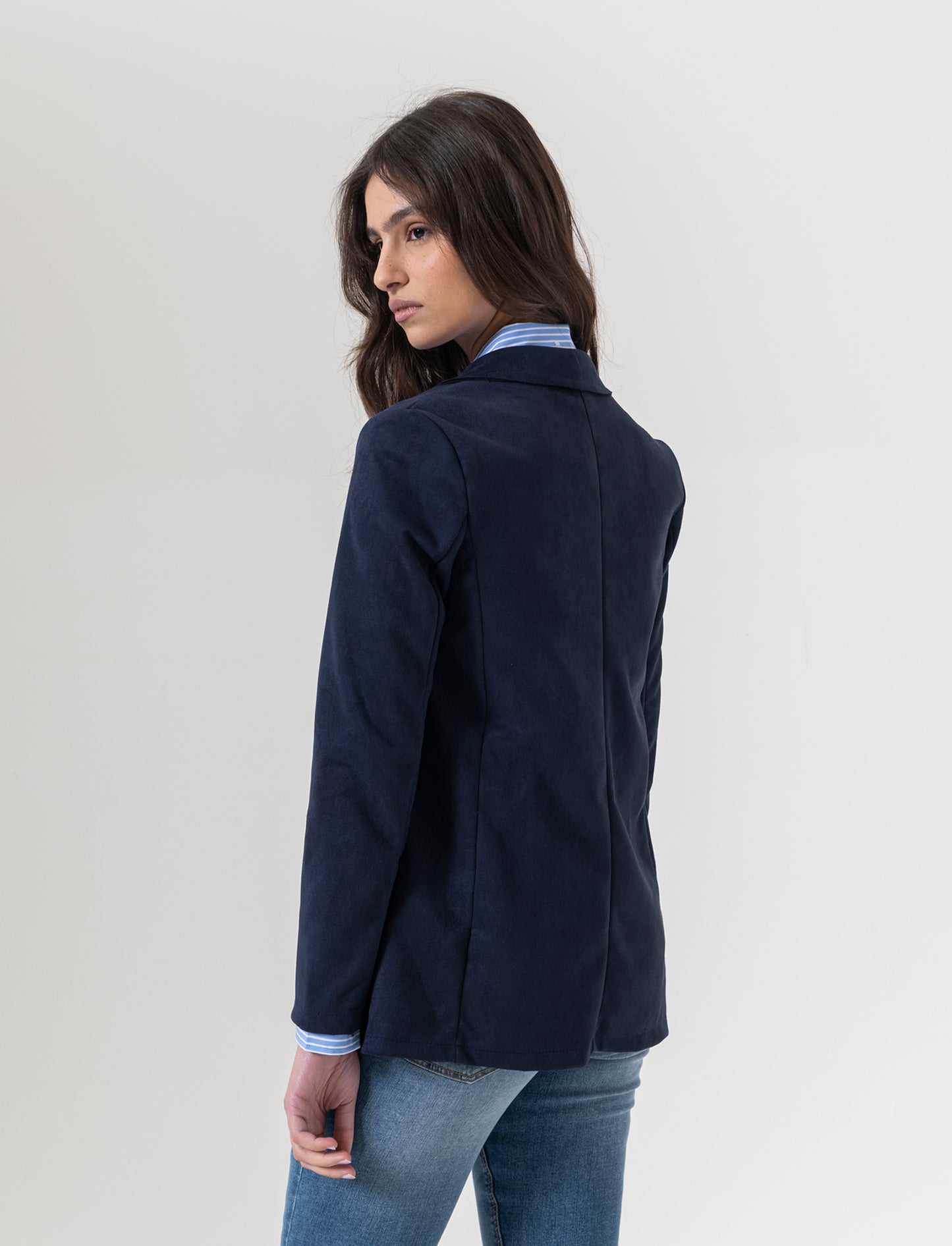 Giacca monopetto in tessuto scamosciato - Blu