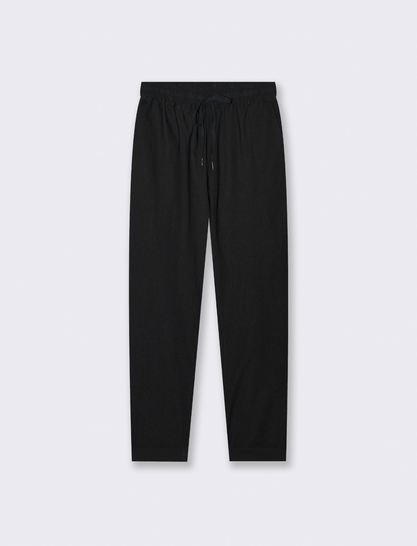 Pantalone in tessuto elasticizzato con coulisse in vita - Nero