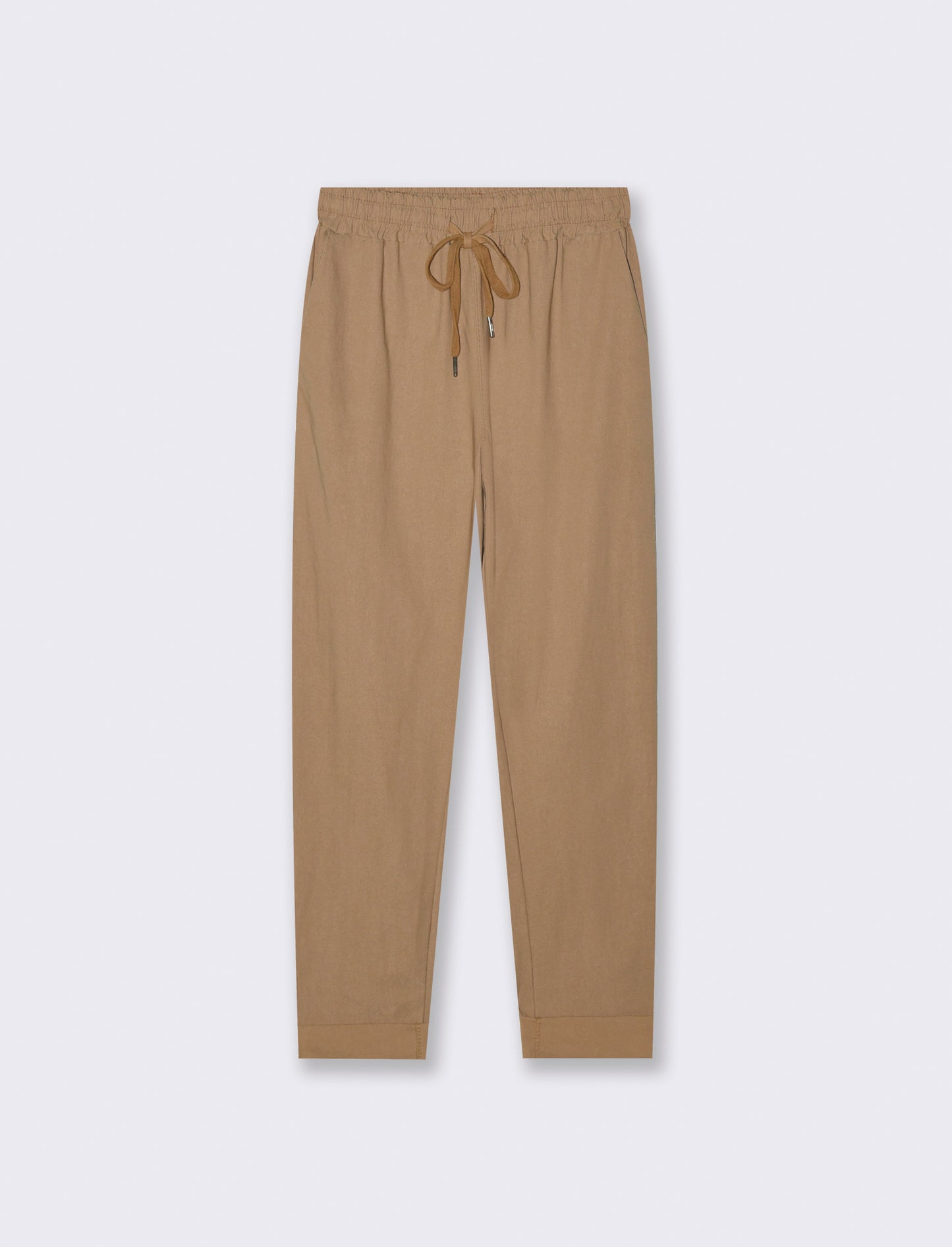 Pantalone in tessuto elasticizzato con coulisse in vita - Cammello