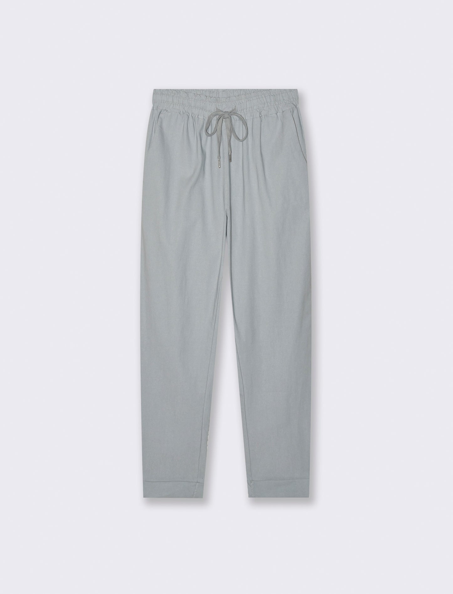 Pantalone in tessuto elasticizzato con coulisse in vita - Grigio