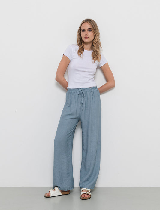 Pantalone con elastico e lacci in vita - Denim