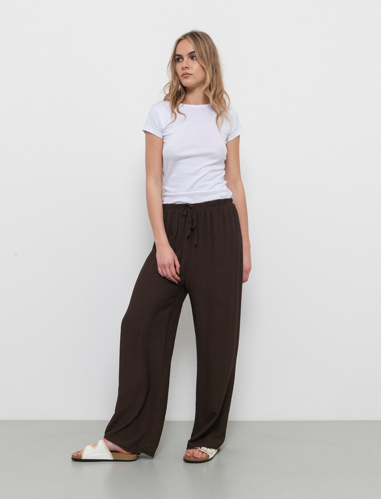 Pantalone con elastico e lacci in vita - Moro