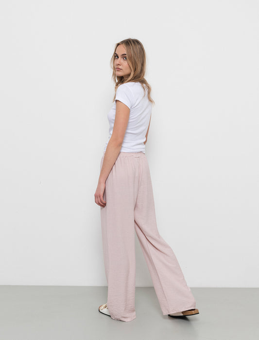 Pantalone con elastico e lacci in vita - Rosa