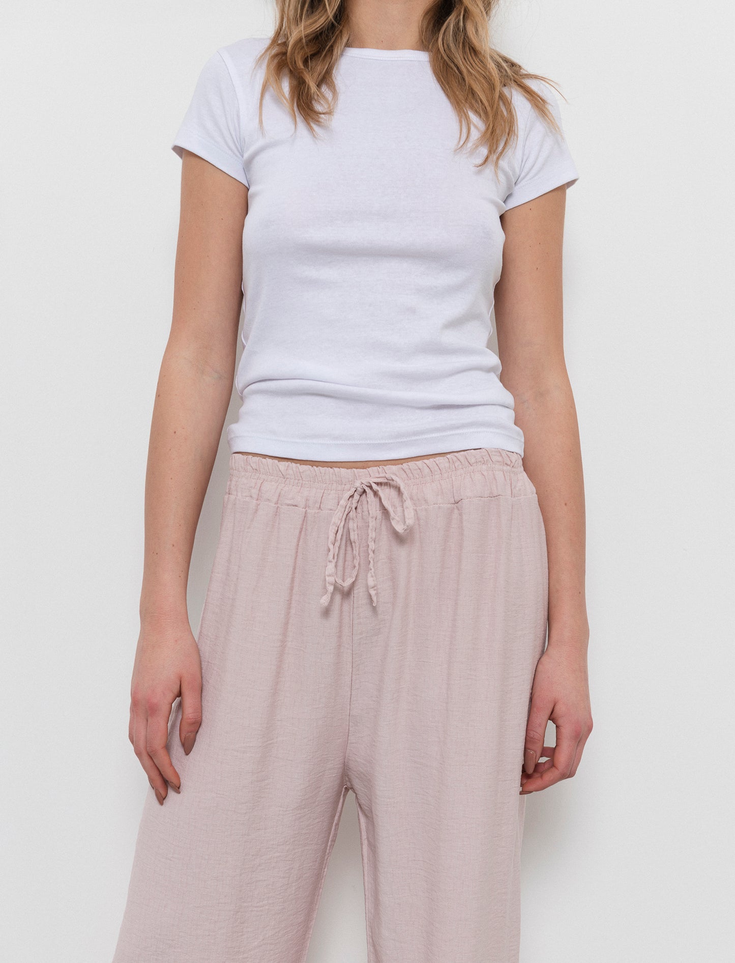 Pantalone con elastico e lacci in vita - Rosa