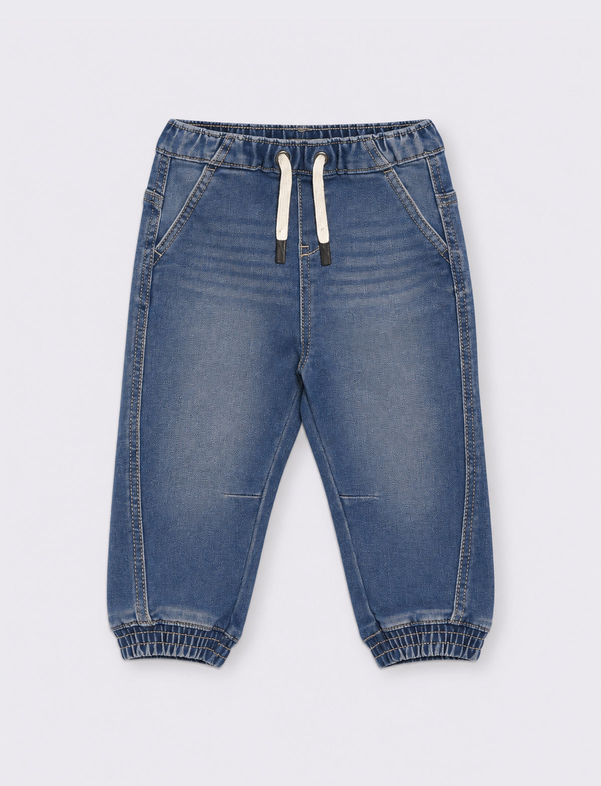 Jeans ampio con coulisse ed elastici al fondo - Denim