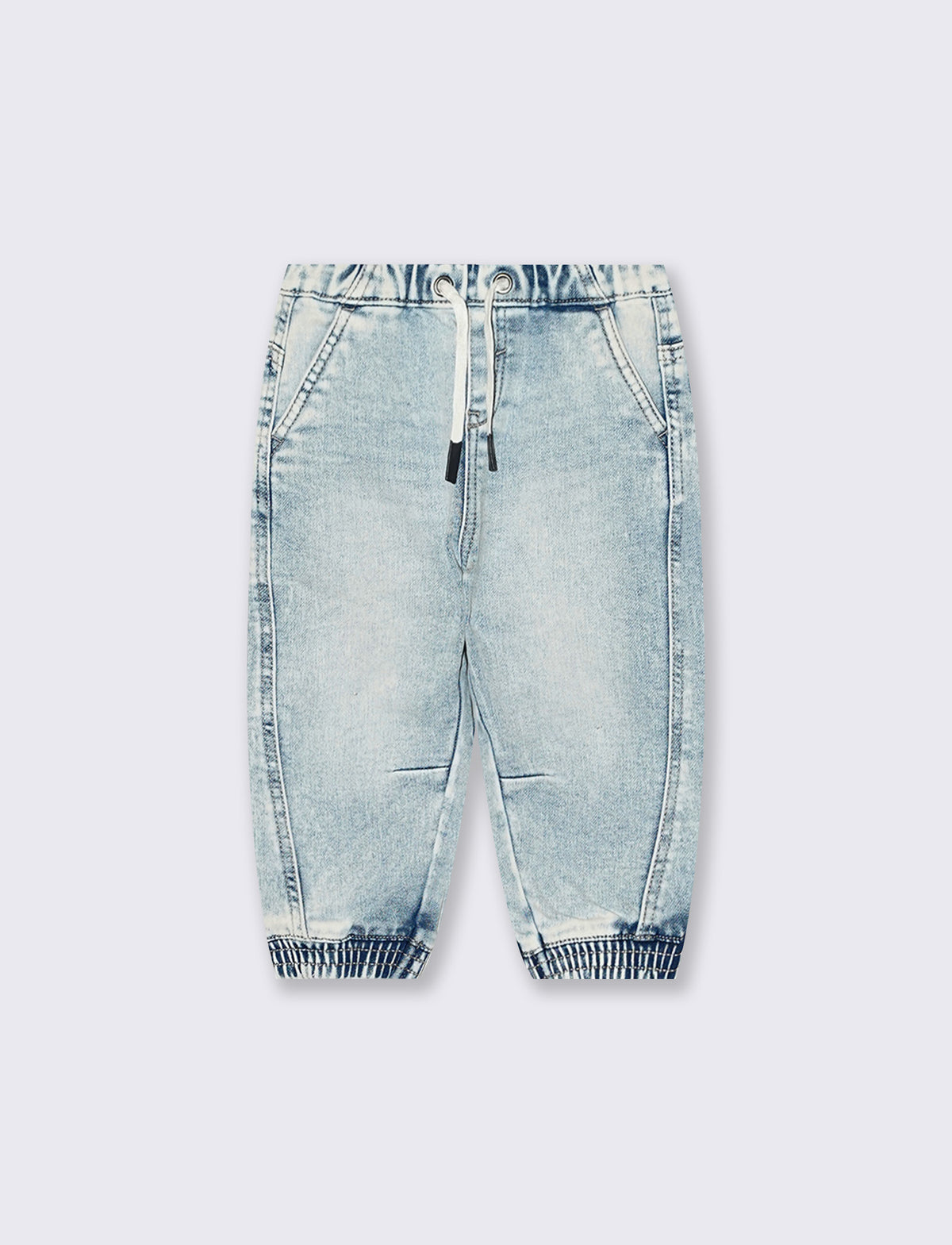 Jeans ampio con coulisse ed elastici al fondo - Denim chiaro