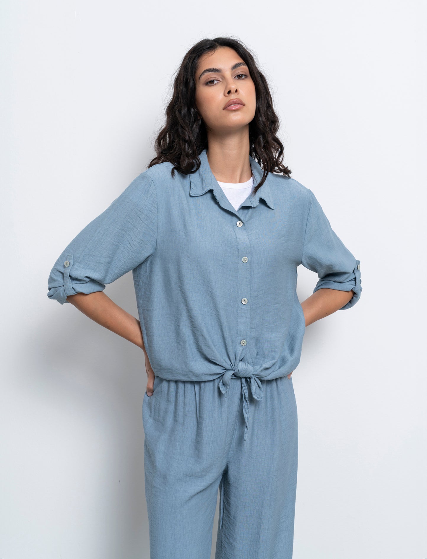 Camicia con nodo al fondo - Denim
