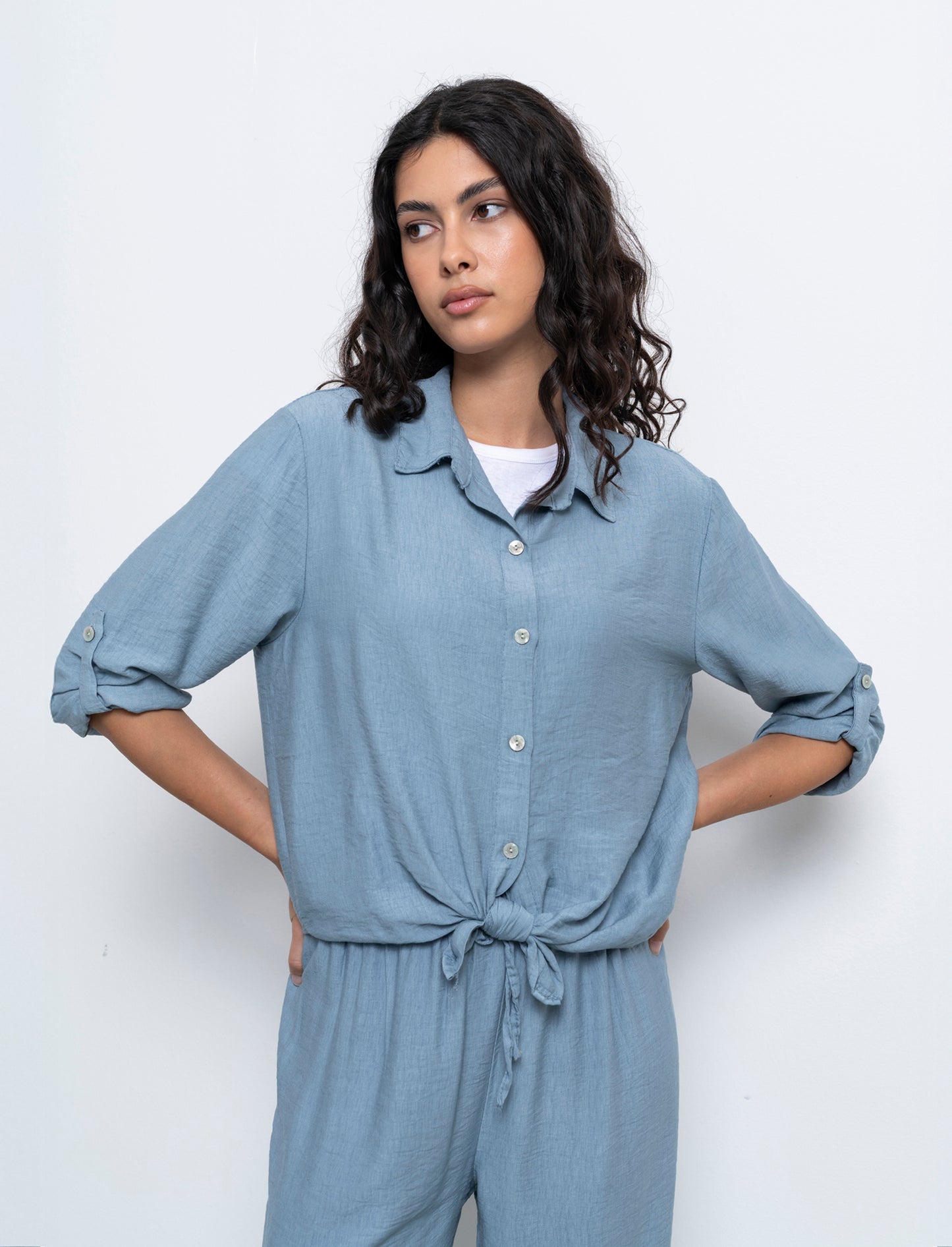 Camicia con nodo al fondo - Denim