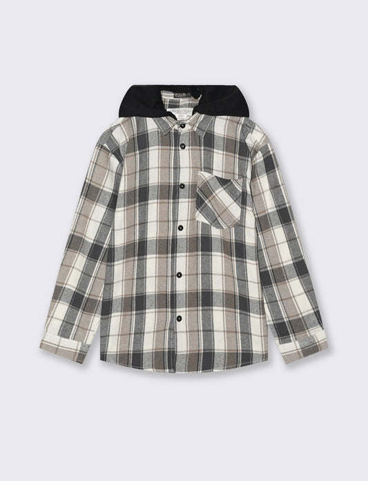 Camicia in flanella con cappuccio - Fantasia