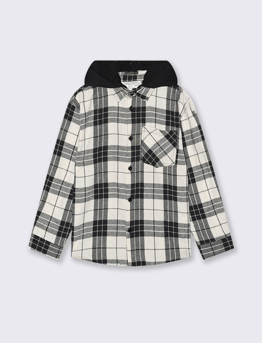 Camicia in flanella con cappuccio - Bianco