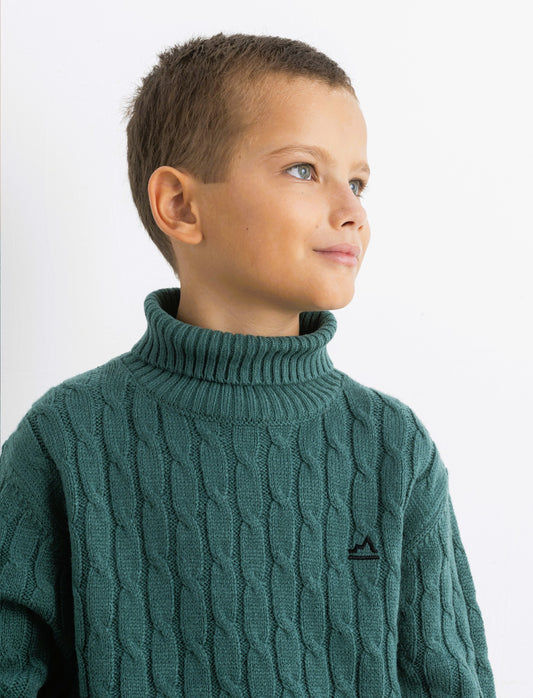 Maglia collo alto  a traccia. - Verde