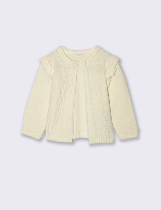 Cardigan basico con trecce - Bianco latte
