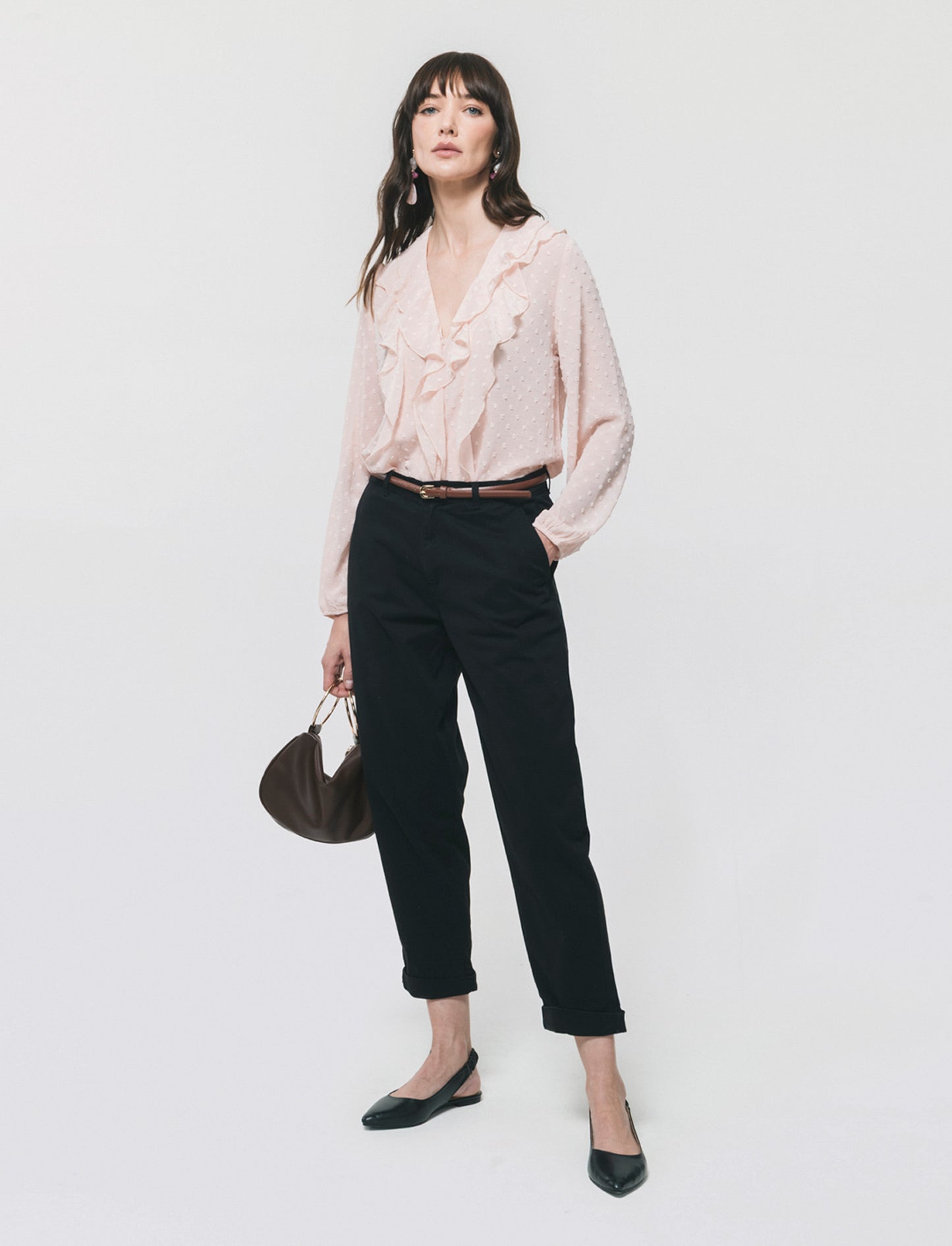 Pantalone Chino con Cintura e Risvolti - Nero