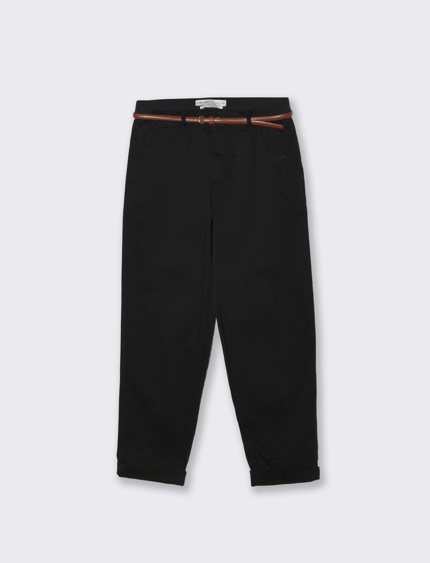 Pantalone Chino con Cintura e Risvolti - Nero