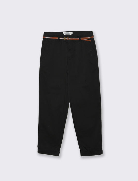 Chino Pants with Belt and Cuffs - Black