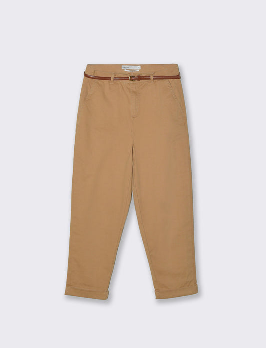 Chino Pants with Belt and Cuffs - BROWN