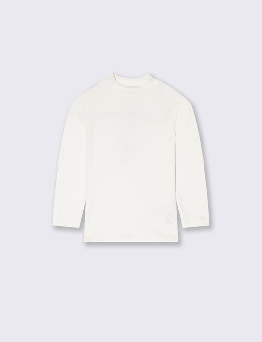 T-shirt mezzo collo caldo cotone. - Bianco latte