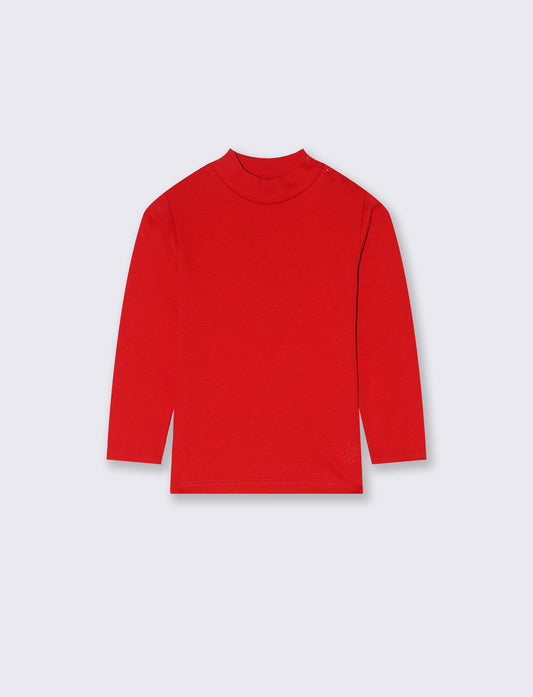 T-shirt mezzo collo caldo cotone. - Rosso