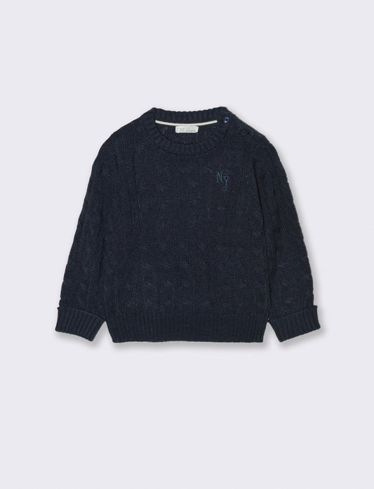 Maglia trecce con ricamo - Blu
