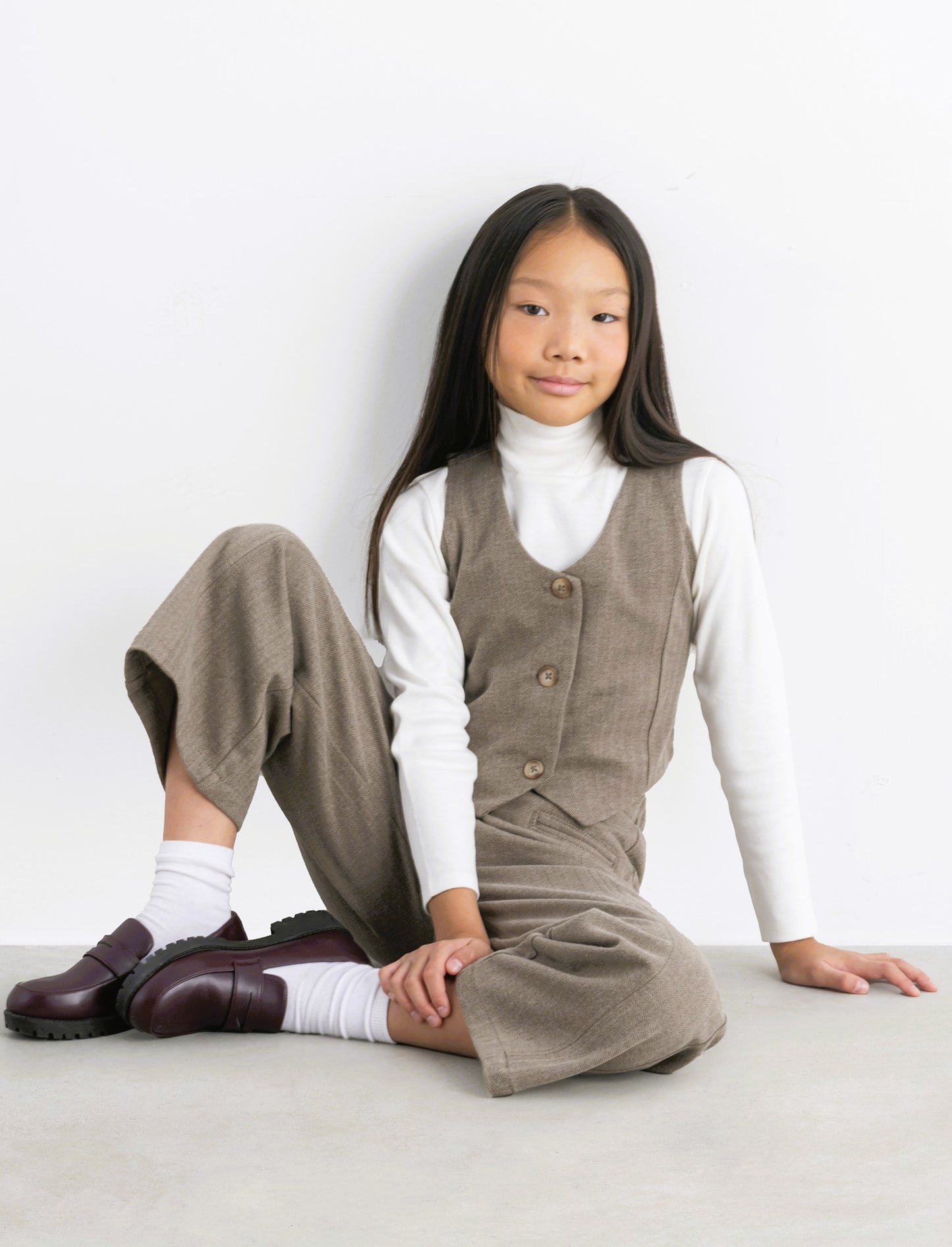 Pantalone spigato da bambina - Beige