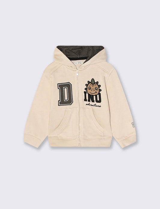 Felpa con zip e applicazione - Beige