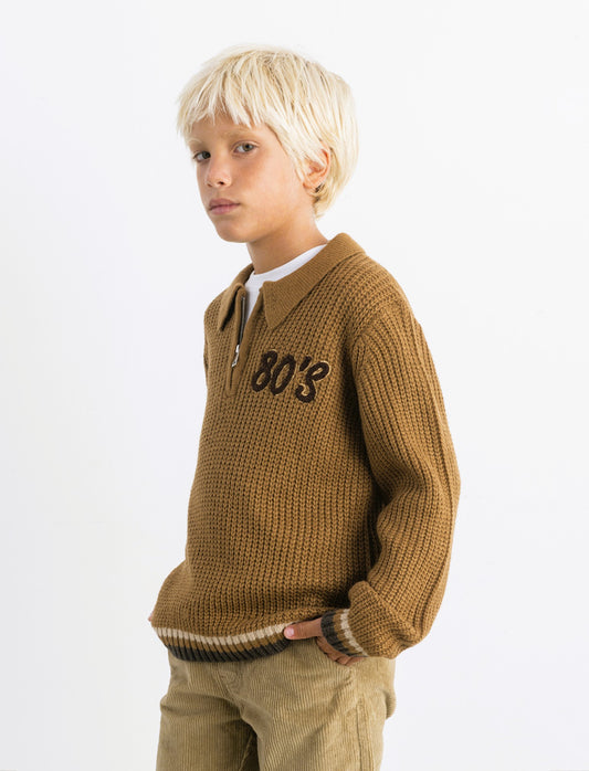 MAGLIA CON ZIP - Marrone tabacco