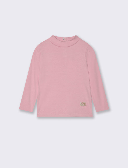 T shirt basica con ricamo - Rosa