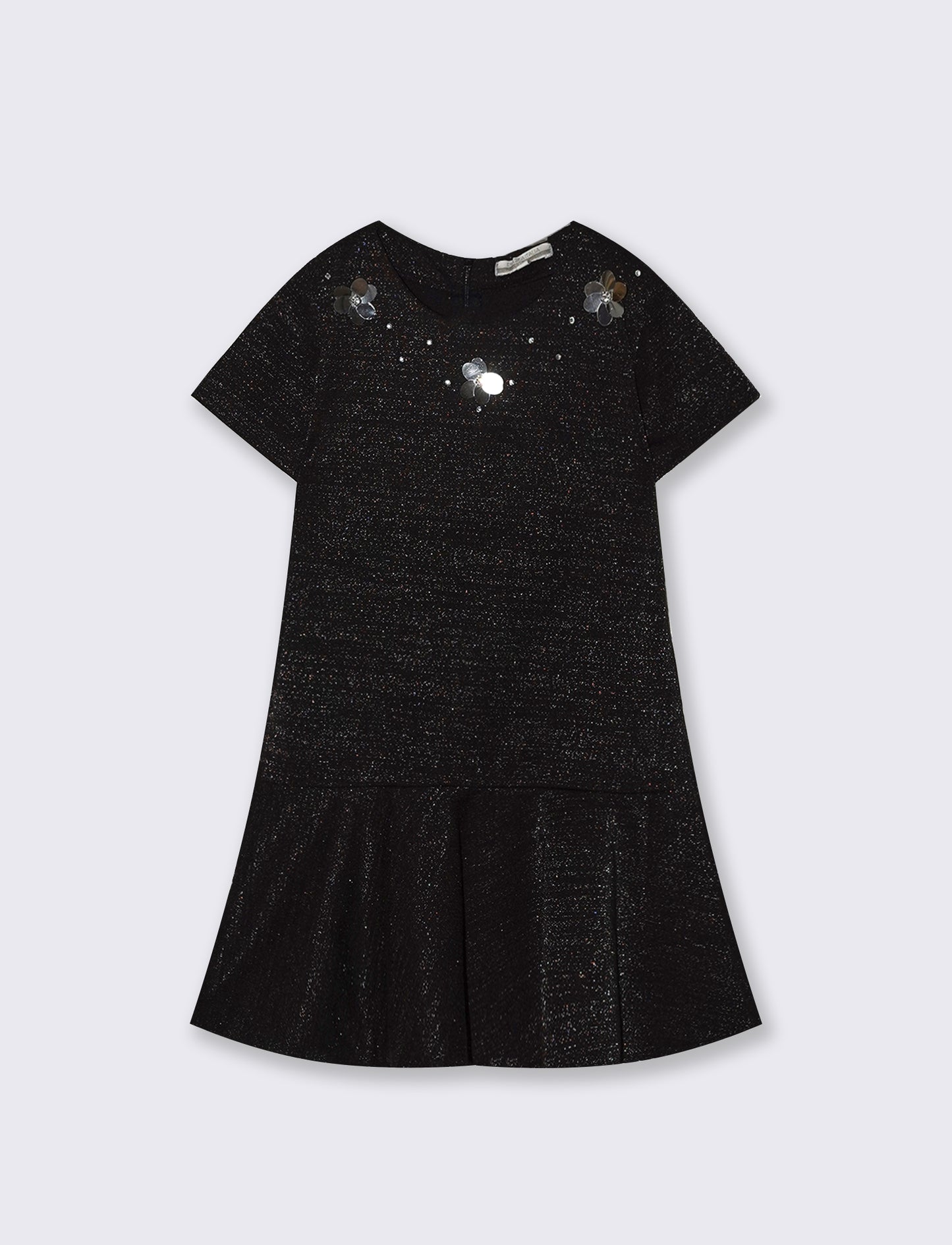 Vestito elegante da bambina in punto milano elastico con dettagli in fibra metallica. - Nero