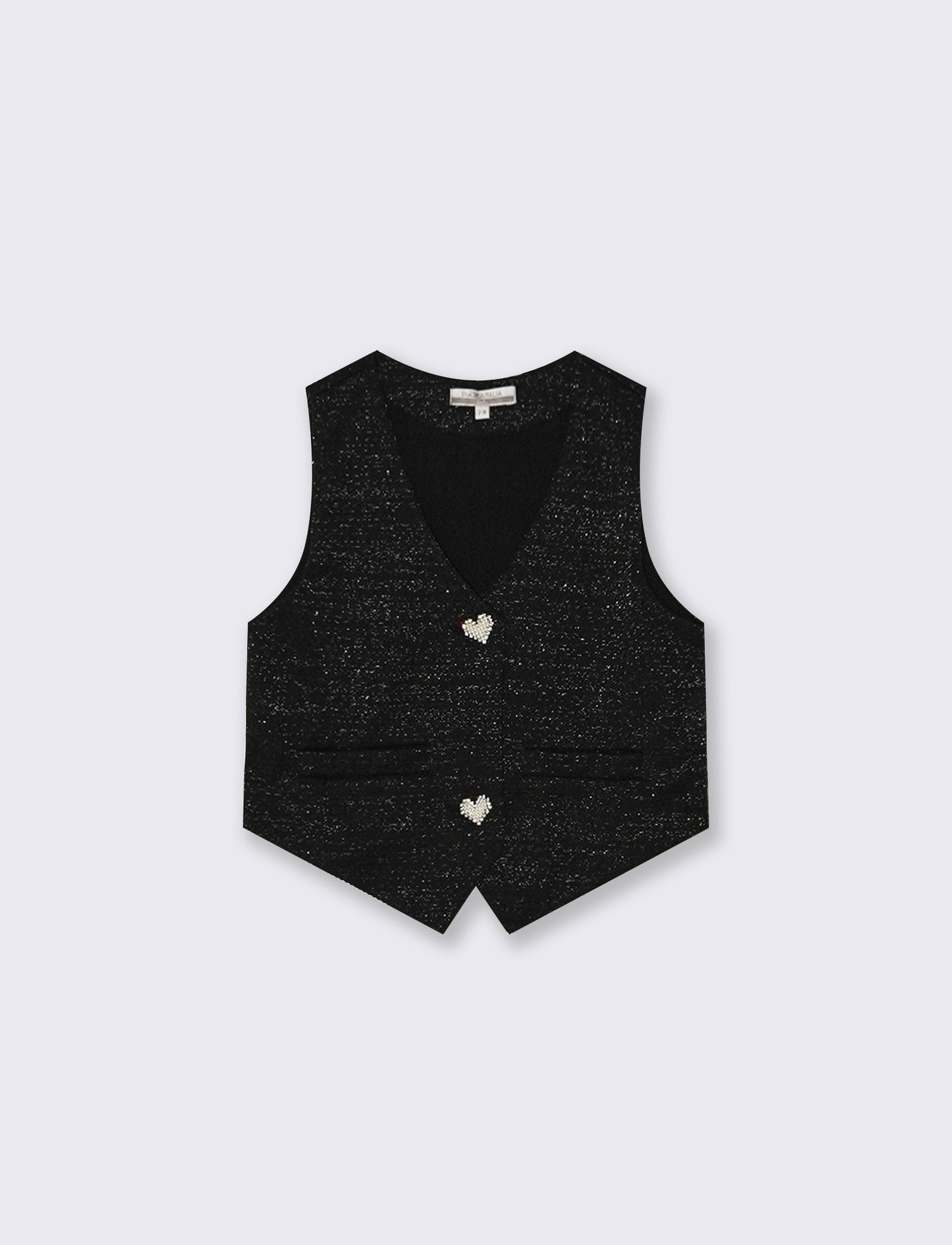 Gilet da bambina con bottoni gioiello. - Nero