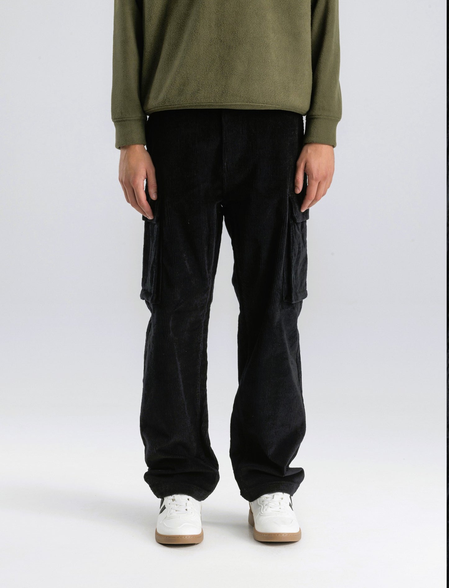 PANTALONI CARGO IN VELLUTO STRAIGHT FIT - Nero