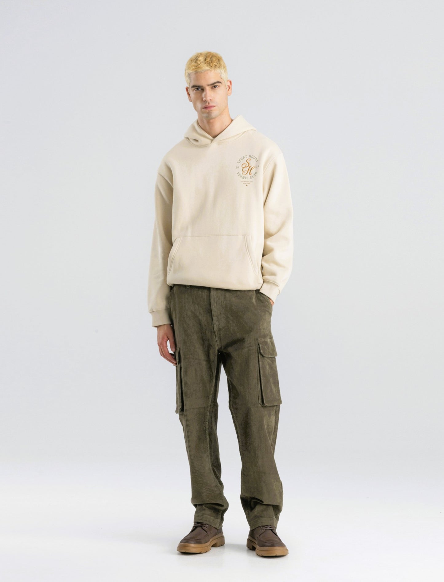 PANTALONI CARGO IN VELLUTO STRAIGHT FIT - Verde kaki