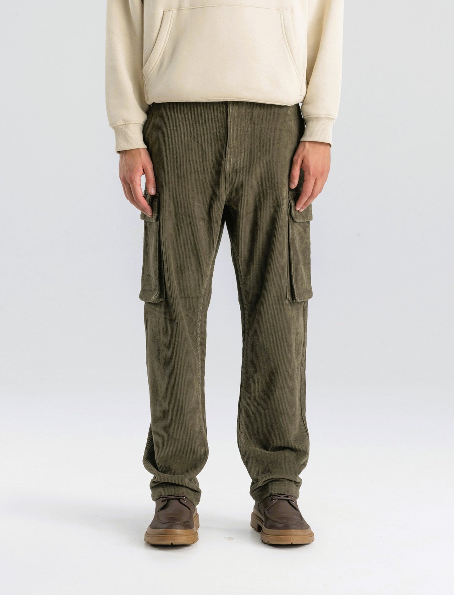 PANTALONI CARGO IN VELLUTO STRAIGHT FIT - Verde kaki