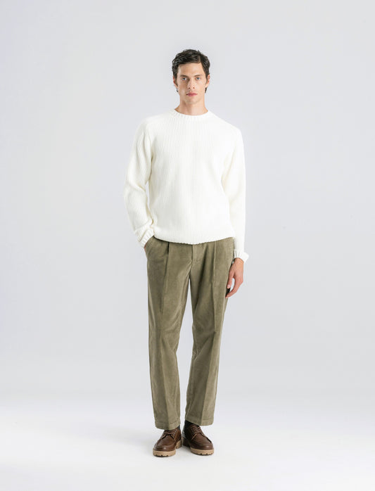 PANTALONI CHINO  IN VELLUTO STRAIGHT FIT - Verde oliva