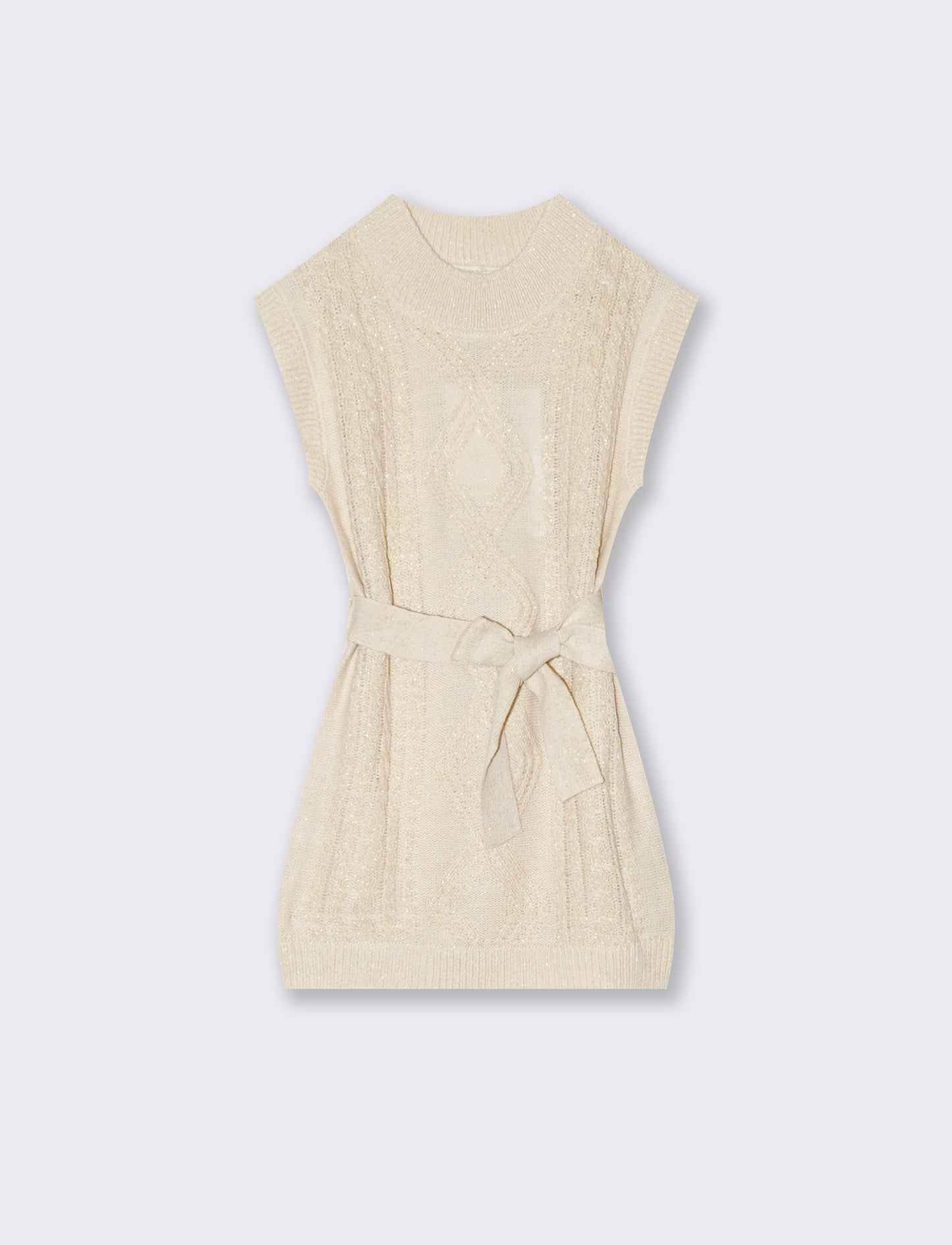 Vestito giromanica in maglieria da bambina. - Beige