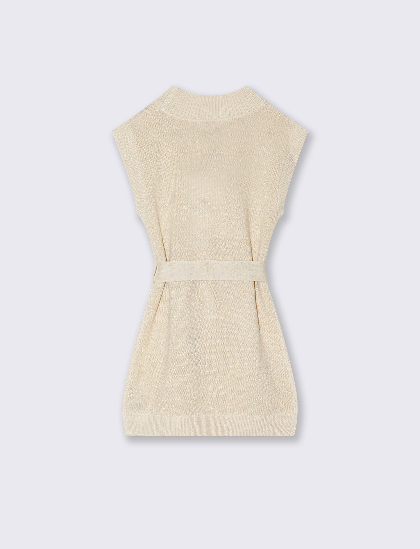 Vestito giromanica in maglieria da bambina. - Beige