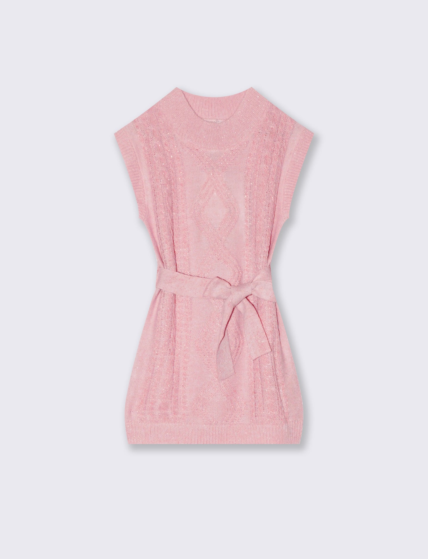 Vestito giromanica in maglieria da bambina. - Rosa
