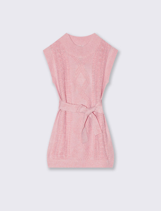 Vestito giromanica in maglieria da bambina. - Rosa