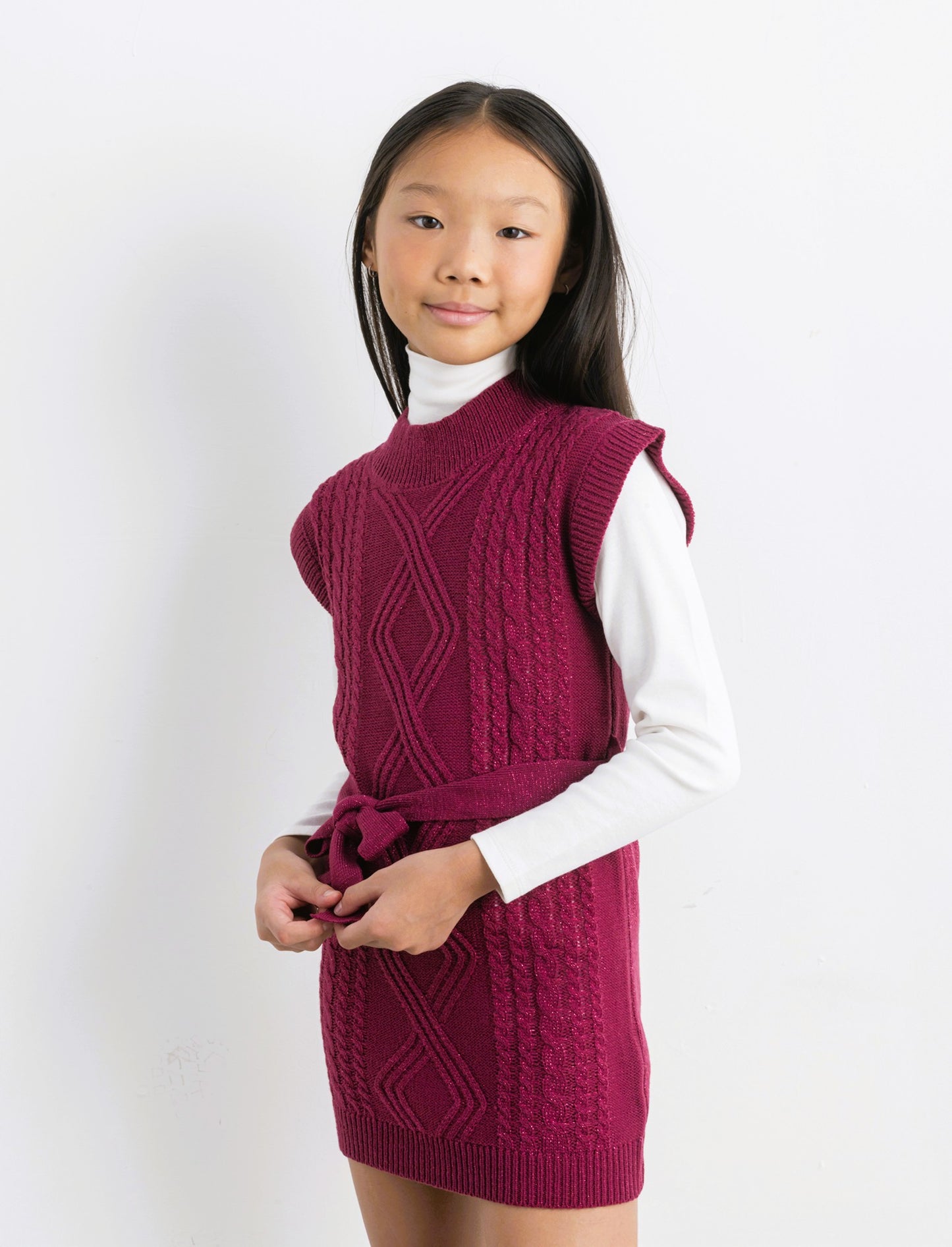 Vestito giromanica in maglieria da bambina. - Viola malva