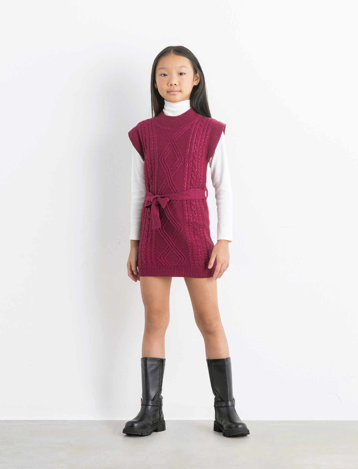 Vestito giromanica in maglieria da bambina. - Viola malva