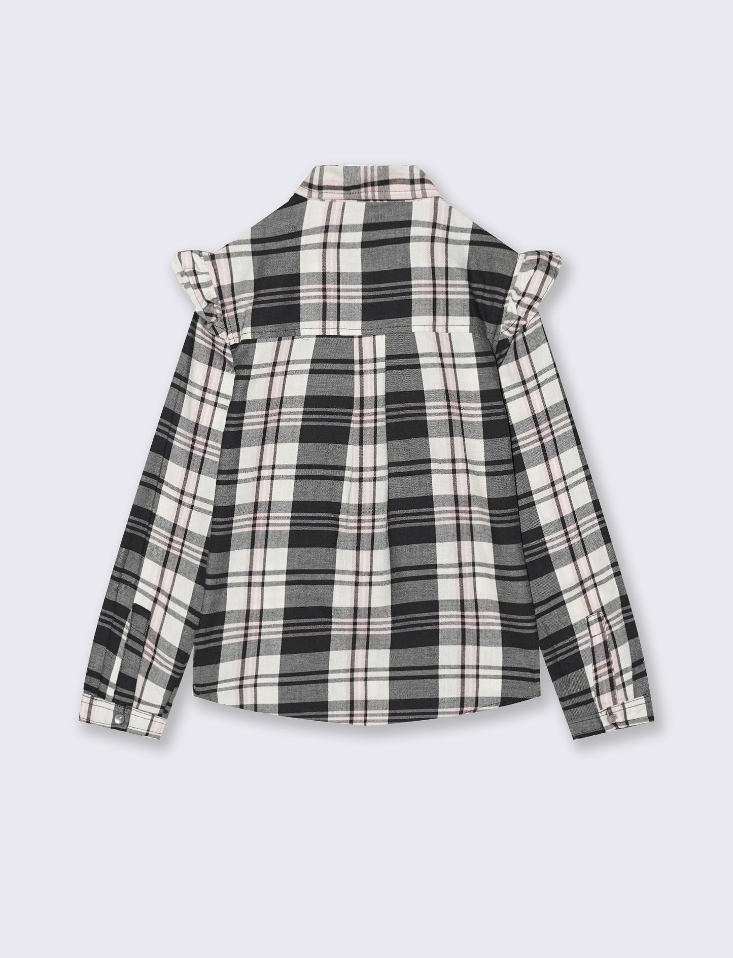 Camicia manica lunga in flanella con rouches. - Nero