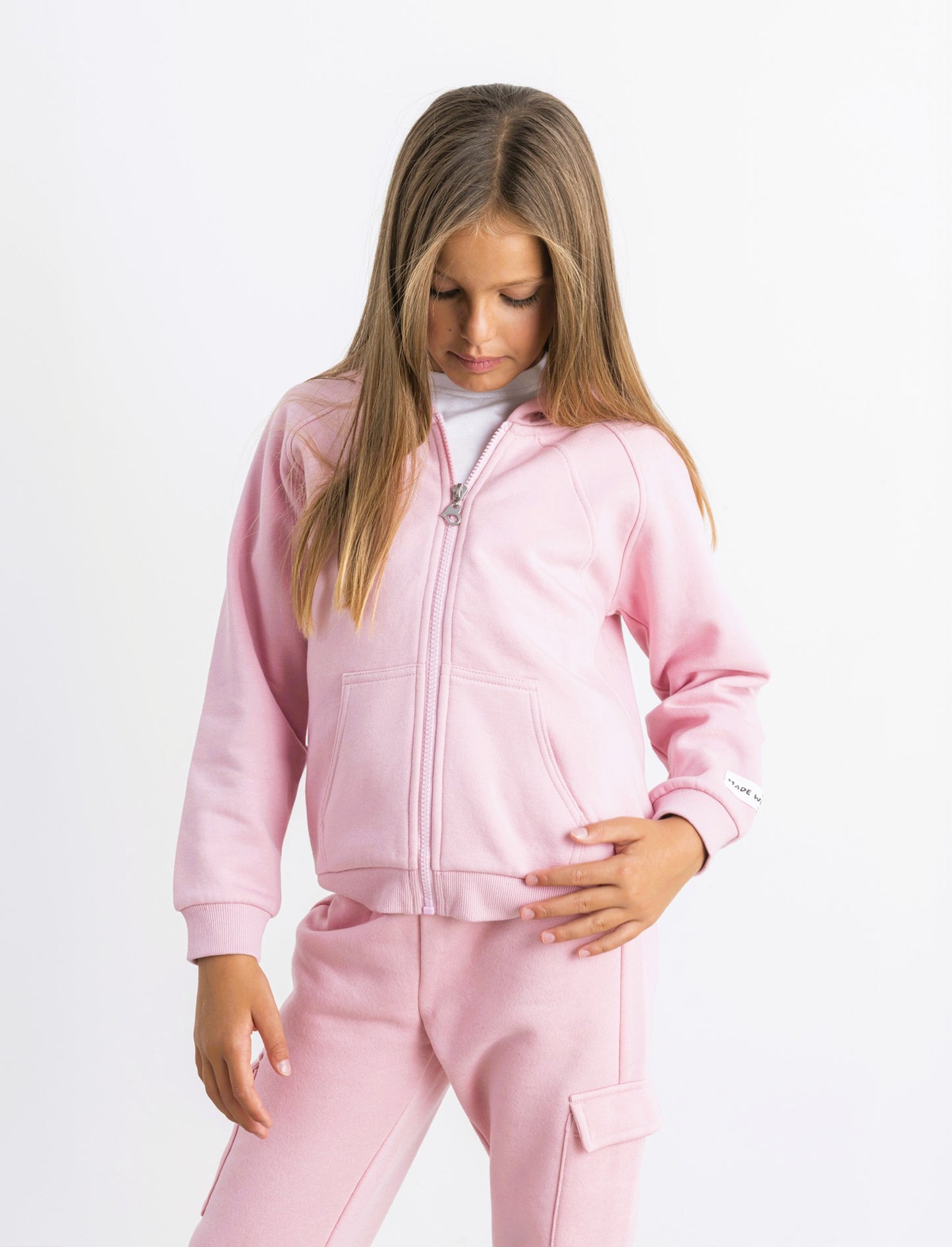 Felpa aperta avanti con zip. - Rosa