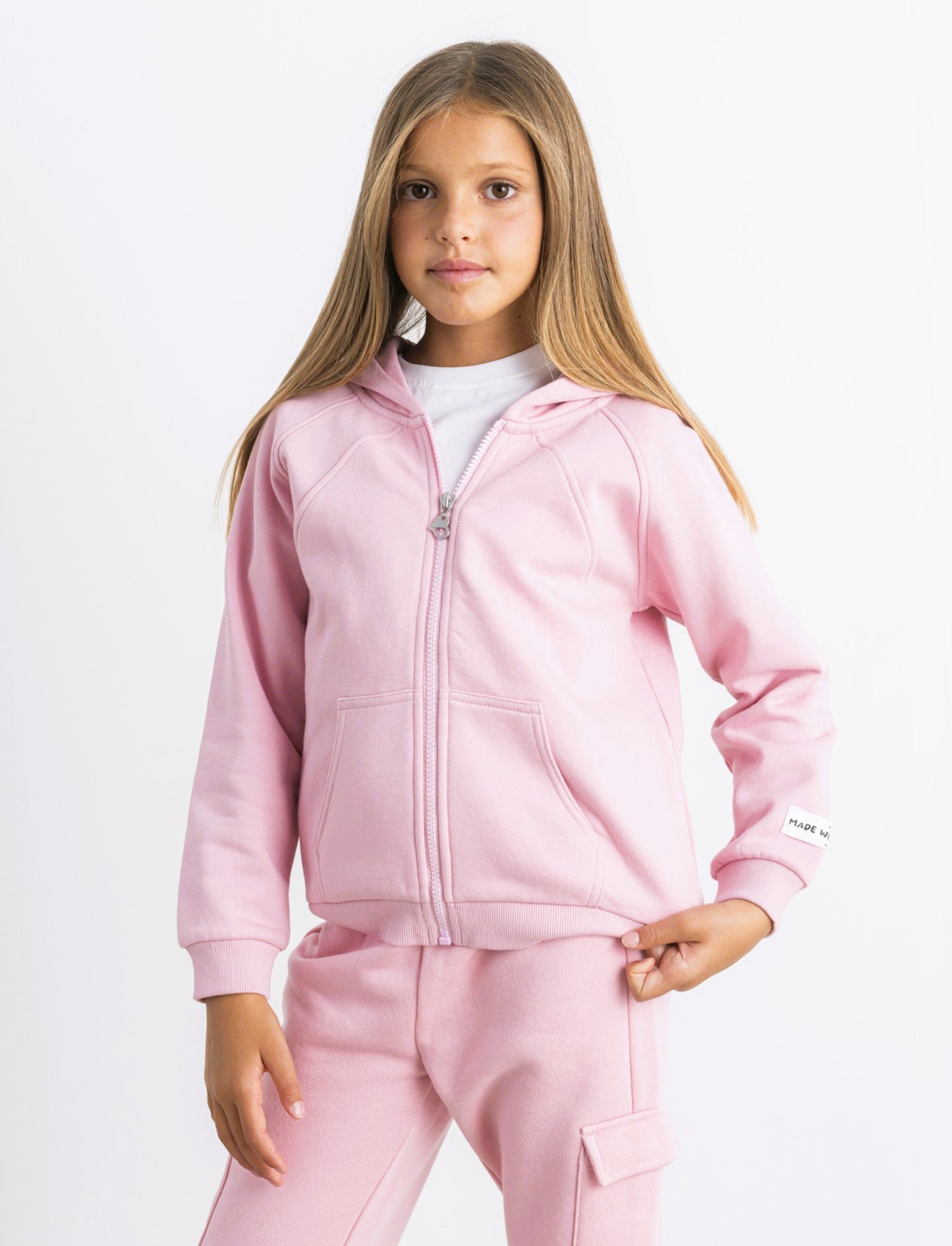 Felpa aperta avanti con zip. - Rosa