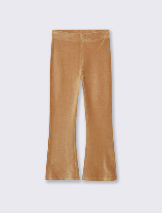 Leggings a zampa in velluto elastico. - Beige biscotto