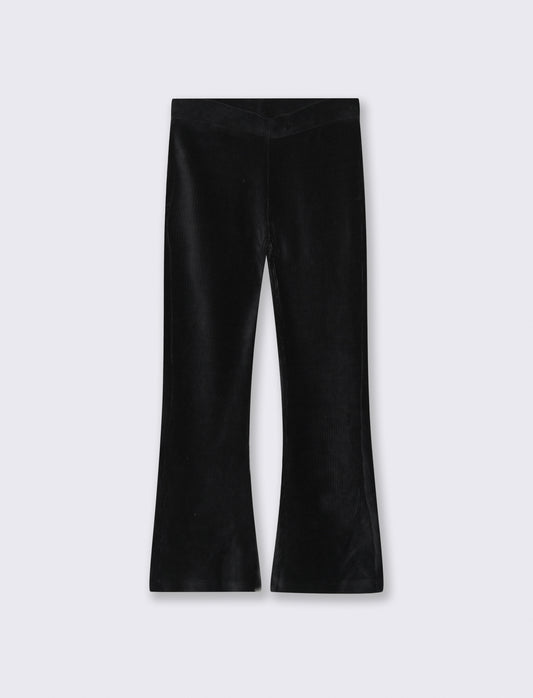 Leggings a zampa in velluto elastico. - Nero