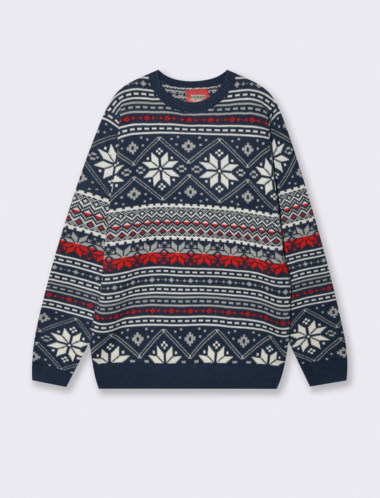 MAGLIA GIROCOLLO FANTASIA JACQUARD - Blu