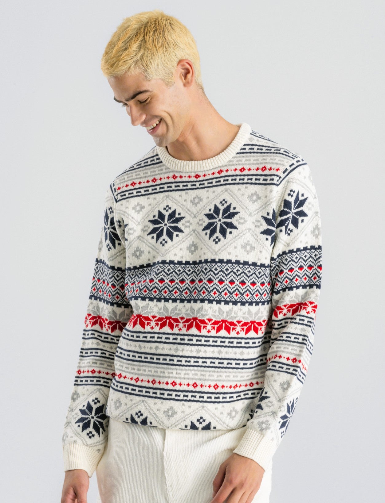 MAGLIA GIROCOLLO FANTASIA JACQUARD - Bianco