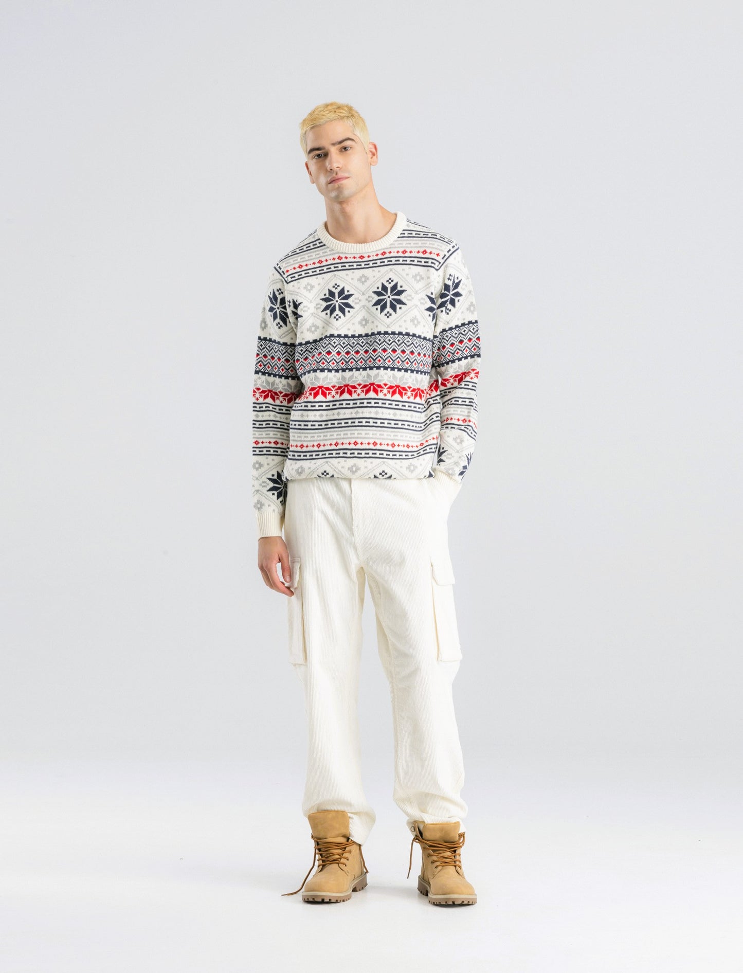 MAGLIA GIROCOLLO FANTASIA JACQUARD - Bianco