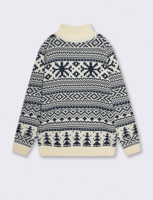 MAGLIA COLLO ALTO FANTASIA JACQUARD - Bianco