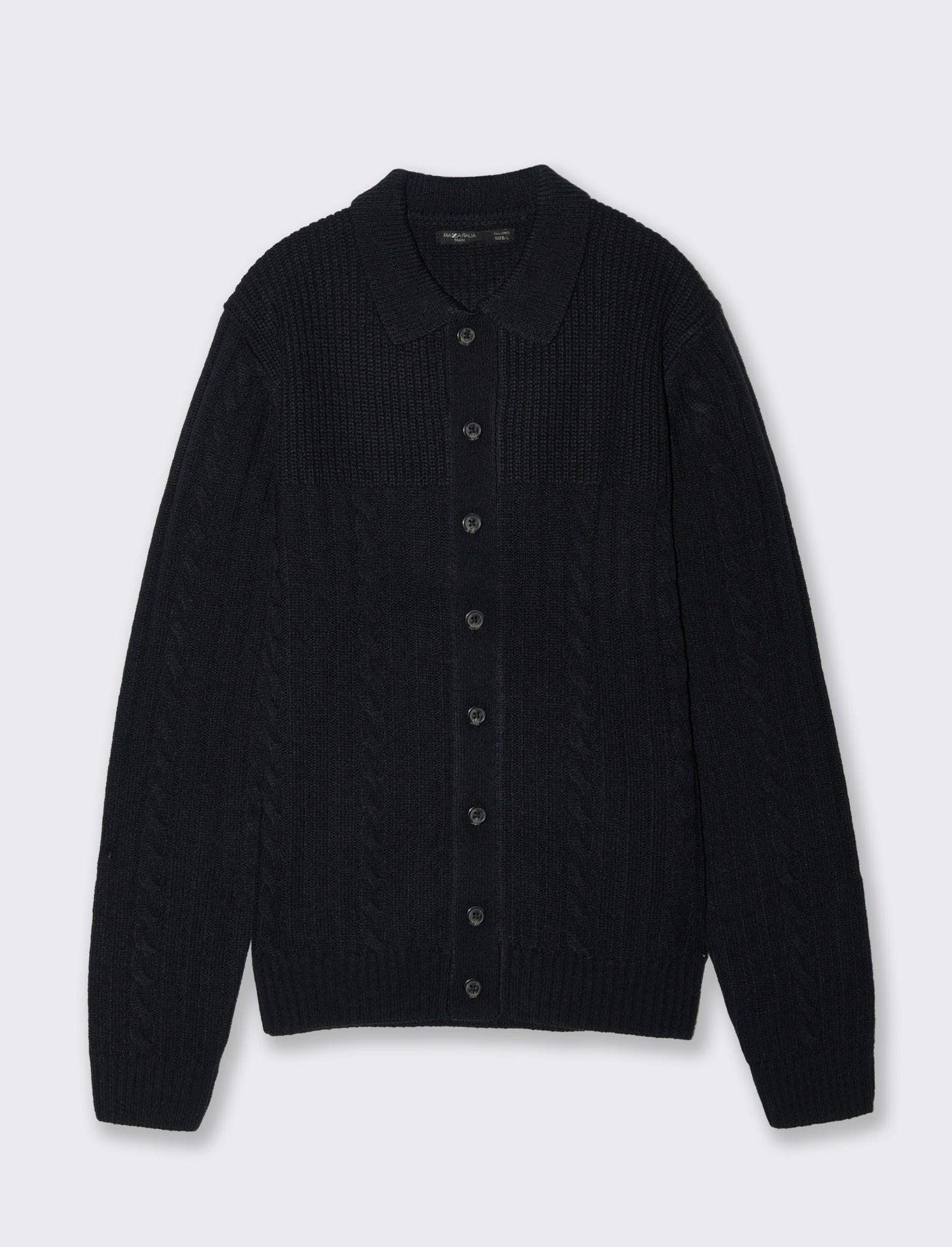 MAGLIA JACQUARD A TRECCE MODELLO POLO CARDIGAN - Blu