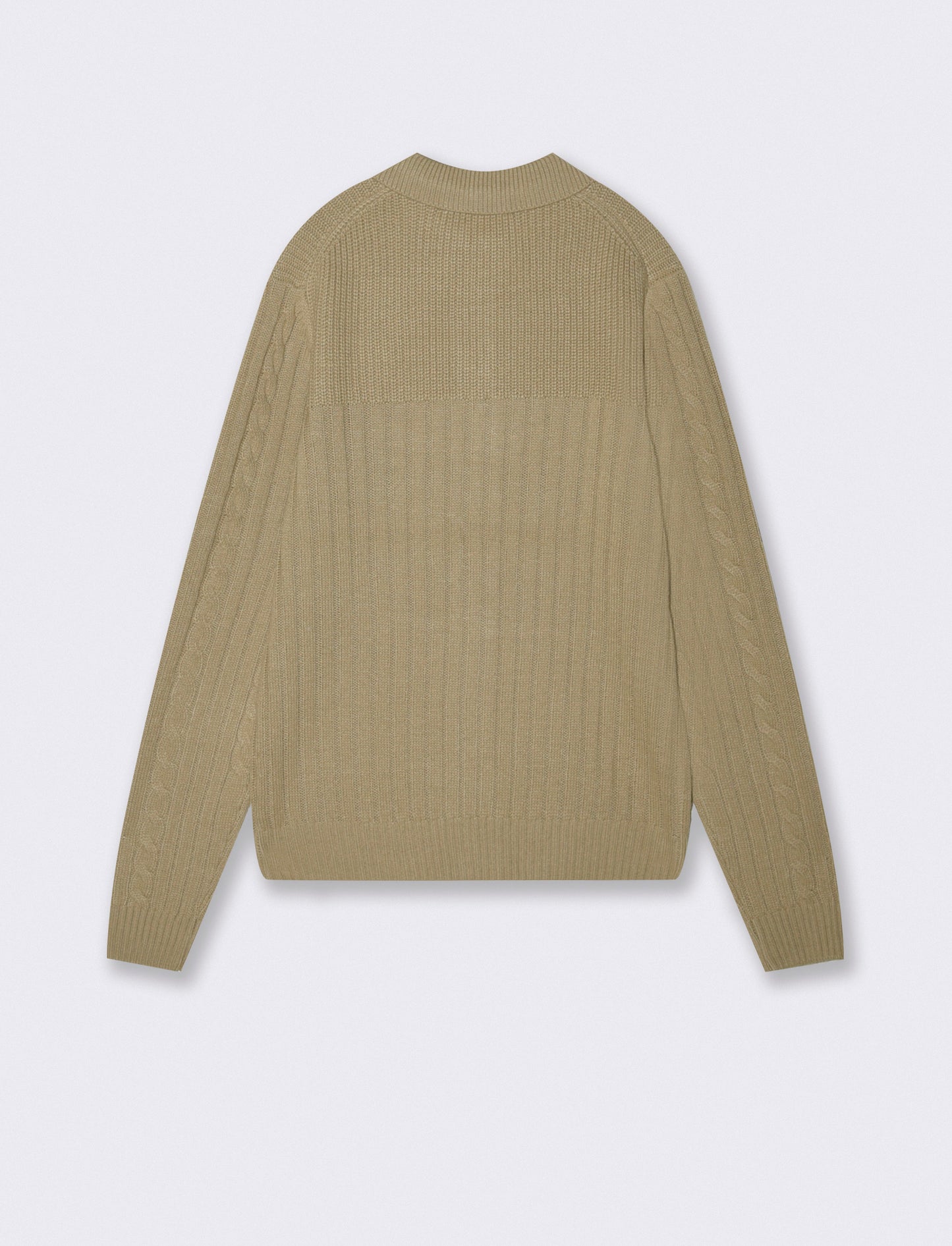MAGLIA JACQUARD A TRECCE MODELLO POLO CARDIGAN - Beige